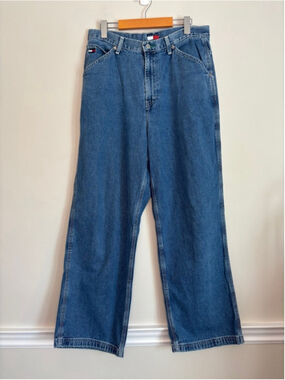 Vtg Tommy Hilfiger Y2K Womens Size 14 Wide Leg Big Flag Jeans 90s Classic Skater